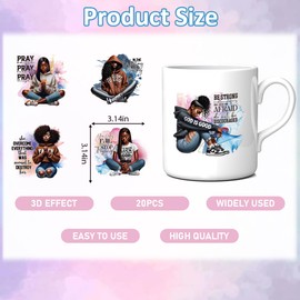 Obookey UV DTF Cup Wrap Transfer - 20 Pcs Christian Black Girl UV DTF Cup Wrap for 16 oz Glass, Water Bottles Coffee Mugs Glass Cups Transfers, Woman Pray Bible Religion Uvdtf Decals Crafts Stickers