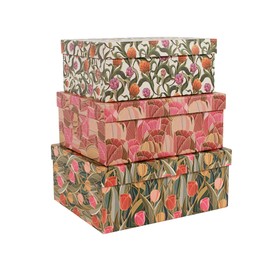 MIZFRUZZY Decorative Storage Boxes with Tulip Design, Vintage Floral, Paper Cardboard Keepsake box, Photo Storage, Table Decor, Enhance Shelf, Nesting Organization Boxes with Lids
