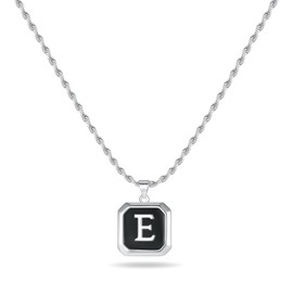 LUXEJEW Valentines Day Gifts - Letter E Initial Necklace for Men Boys Silver Initial Pendant Rope Chain Initial Necklace Male Women Jewelry Valentines Day Gifts for Him Boyfriend Graduation Gifts