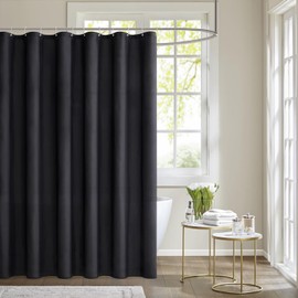 MIULEE Shower Curtain 150 x 180 cm Black Waterproof Bath Curtain Anti-Mould and Textile Washable Quick Drying Bathroom for Bath and Shower Shower Curtains with 10 Shower Curtain Rings