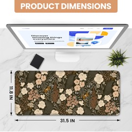 Large Mouse Pad for Desktop, Cute Desk Mat Pad Protector for Work & Gaming, Aesthetic Pretty Anti-Slip Laptop Blotter Cover for Office School Home Supplies, Wild Rose, 31.5" x 11.8"