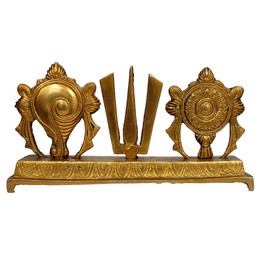 Purpledip Brass Idol Tirupathi Balaji Shankh Chakra Tilak: Padmanabha Swami Venkateswara Vishnu Decor Statue (12088)
