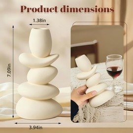 Faux Pebble Candlestick Holders Set of 2, Modern Candle Stick Holders for Wedding Table Centerpieces Shelf Decor Housewarming Gift, Fits 0.8'' Candles, Cream White