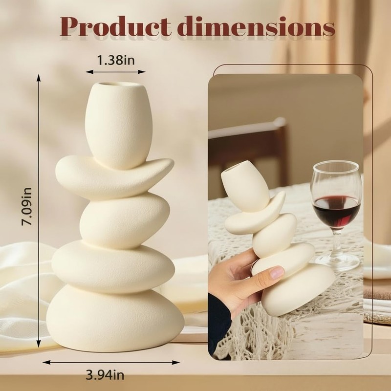 Faux Pebble Candlestick Holders Set of 2, Modern Candle Stick