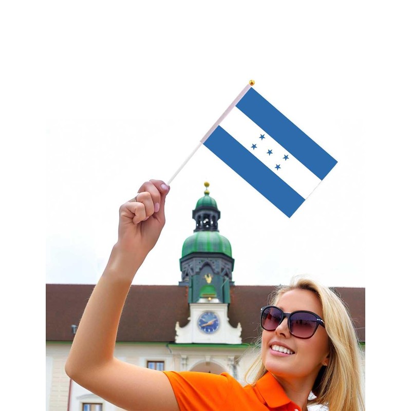 25 Packs Small Honduras Flags on Handheld Stick，Miniature Honduran Flag