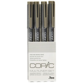 Copic Multiliner Waterproof Pigment Ink Pens, Set of 4 Assorted Nibs, Warm Gray Ink (MLWGRAY)