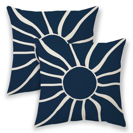 BETGINY Summer Outdoor Pillow Covers 20x20 Inch 2 Pcs, Navy Blue Cream Sun Boho Decorative Throw Pillows,Sunshine Abstract Farmhouse Decor Pillowcase Linen Cushion Cover for Home Couch Sofa Bed