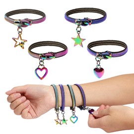 4 Pieces Fidget Bracelet Wearable Zipper Fidget Bracelet for Autism ADHD and Anxiety, Stress Relief Hand Sensory Bracelet for Teens,Party Favors
