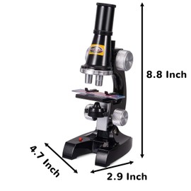 Hesygo Microscope for Kids Beginner Microscope with LED 100X 400X and 1200X - Educational Toy Birthday Valentine's Day Gift Black Microscope for Kids 8-10