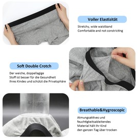 Uizuooy Pack of 6/12 Cotton Boxer Shorts for Boys, 2 x black, 2 x white, 2 x grey