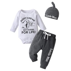 Newborn Infant Baby Boys Clothes Little Man Print Long Sleeve Romper Bodysuit Pants Hat 3 PCS Outfit Set Newborn