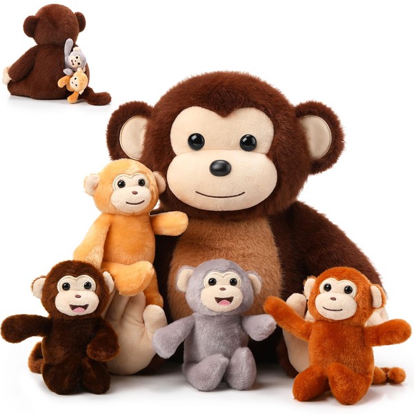Aoriher 5 Pieces Monkey Plush Toy Set 1 Mommy Monkey
