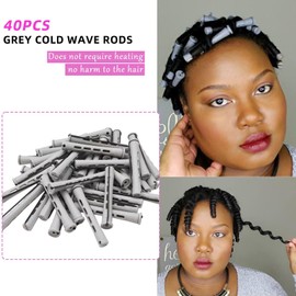 40PCS Perm Rods For Short Hair Grey Small Perm Rods For Natural Long Hair 0.59 inch Heatless Non-slip Hair Rollers DIY Hairdressing Tools