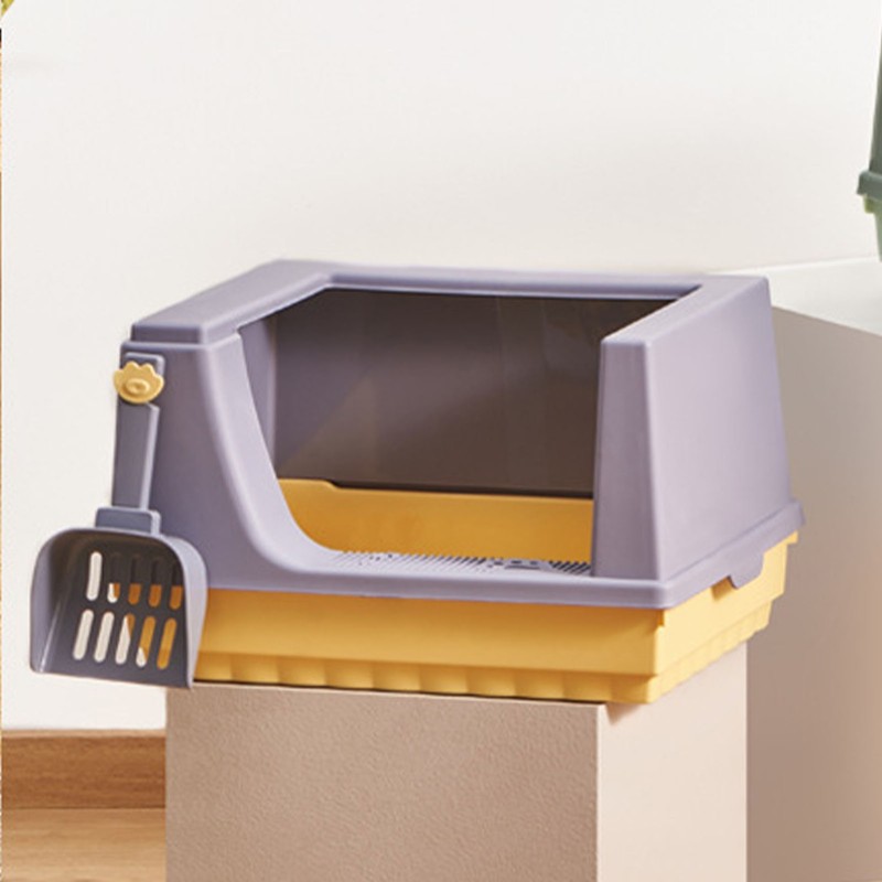 Cat Litter Box Semi Enclosed Heightened Fence Prevent Leakage Large