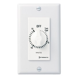Intermatic FD15MHW 15-Minute Spring-Loaded In-Wall Countdown Timer for Fans and Lights with Hold, White