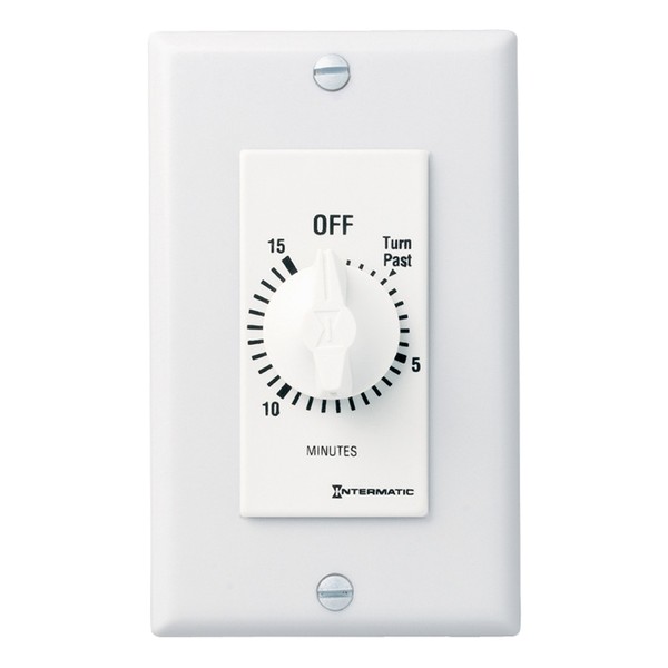 Intermatic FD15MHW 15-Minute Spring-Loaded In-Wall Countdown Timer for Fans and Lights with Hold, White