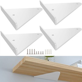 White Shelf Bracket , 4 Pcs 6" ,Shelf Supports - Hidden Brackets for Floating Wood Shelves - Concealed Blind Shelf Support – Screws and Wall Plugs Included