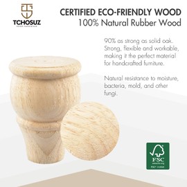 TCHOSUZ 4 inch / 10cm Wooden Furniture Legs, Pack of 4 Unfinished Solid Wood Turned DIY Replacement Bun Feet with M8 Hanger Bolts & T-Nuts or Sofa Couch Cabinet Recliner Ottoman Riser