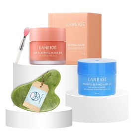 Laniege Lip Sleeping Mask Grapefruit 20g, Mini Skincare Water Sleeping Mask 15ml & Natural Gua Sha Jade Stone Bundle, Hydrating Lip Masks, The Perfect Overnight Mask, Lip mask set, Guasha Tool Face