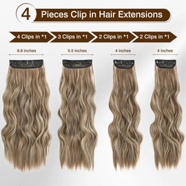 Clip In Hair Extensions 4PCS Light Brown Highlighted Dirty Blonde Hair Extensions Clip ins Smooth and Tangle Free Lightweight Lace Net Synthetic Hairpieces