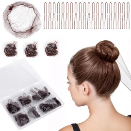 [Individually Wrapped] 20 Pack Hair Bun Makers - Include 20PCS Mesh Hair Nets and 40PCS U Shaped Hair Pins for Women,Girls, Ballet Bun Maker, Brown