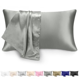 Amzpas Set of 1 Satin Cushion Cover, 51 x 76 cm, Beige Silk Pillowcase, Satin Pillowcase Cushion Cover for Hair and Skin (Grey)
