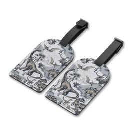 Richugui Funny Dinosaurs Luggage Tag for Suitcases,Cartoon Dinosaur Dino Trees Colorful PU Leather Baggage Tags Bag Tags Travel Id Label for Luggage Women Men -1 Piece