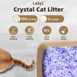 LaSyL Premium Crystal Cat Litter - 34.4 lb, Four Months Lasting - Superior Odor Control & Absorption, Non-Clumping, Low Tracking Silica Gel Safe for Pet, White & Blue (8 Bags of 4.3 lb)