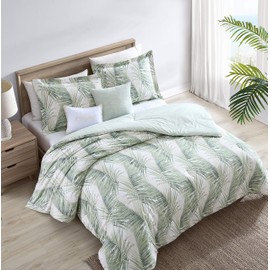 Tommy Bahama - Queen Comforter Set, Reversible Cotton Bedding with Matching Shams & Bonus Throw Pillows, All Season Home Decor (Kauai Green, Queen)