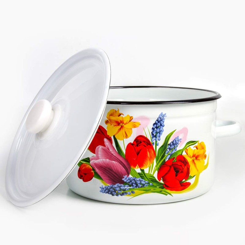 Enamel Stock Pot Spring Bouquet Enamel Cooking Pot Enameled Pot