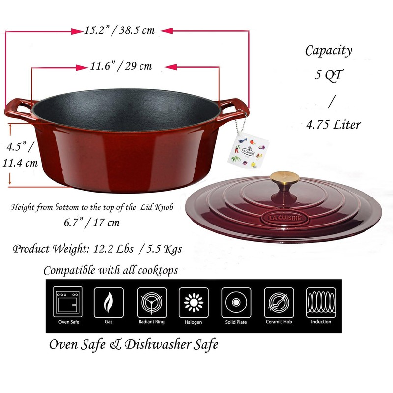 La Cuisine Enameled Cast Iron Oval Dutch Oven Casserole Dish