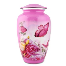 BOLD & DIVINE Butterfly Theme Cremation Urns | Decorative Urns for Human Ashes of Female & Male, Urns for Ashes, Funeral Urns (Pink, Large)