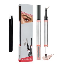 Magic Microblading Eyebrow Pen – 2025 New 2-in-1 Waterproof Eyebrow Pencil, 4D Waterproof Liquid Eye Brow Pencil, with 4-Fork-Tip, Last All-Day (03-Gray)