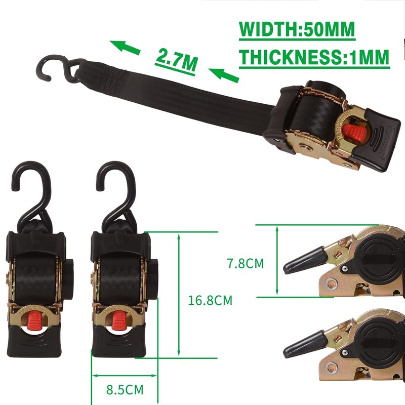 MOTO4U 2PCS Bolt on Retractable Ratchet Straps Heavy Duty Transom