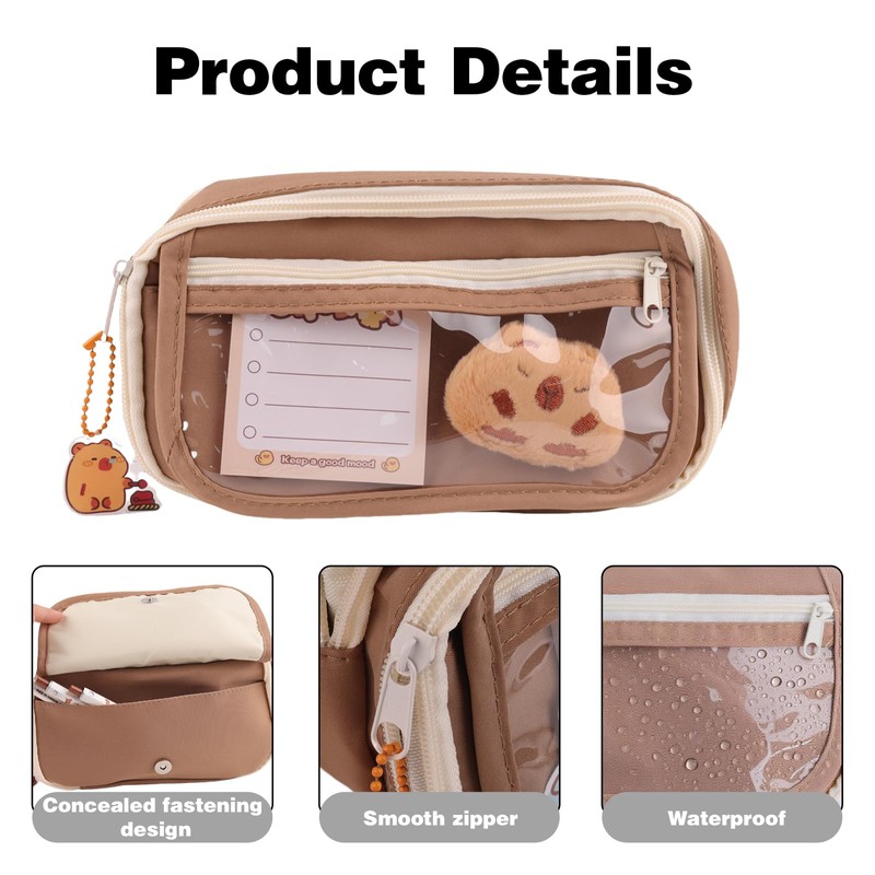 Xvbhaq Large Capacity Capybara Pencil Case Cute Transparent Multi-Layer Plush