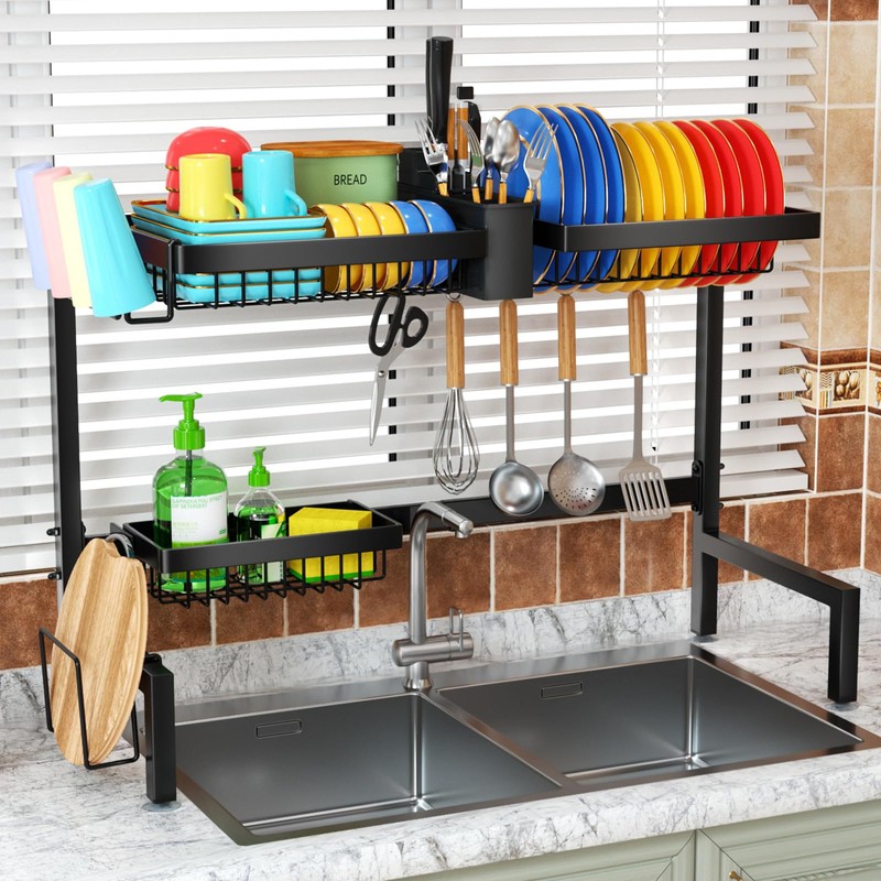 SNSLXH 2-Tier Over The Sink Dish Drying Rack, Kitchen Large