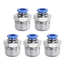 sourcing map 5pcs Push to Connect Fittings 6mm Tube OD x 3/8" NPT Thread Male Straight Union Fittings Brass Quick Connect Pneumatic Accessories for Trailers Air Brake System, Blue