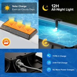 JJX Solar & USB Rechargeable LED Pool Lights for Inground and Above Ground Pools, 20 Colors 3 Lighting Modes with Timer & Remote Control, IP68 Waterproof Pool Lights Solar Powered