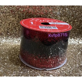 Red And Black Glitter Christmas Wired Edge Ribbon - 2.5” x 30 Ft Christmas Craft