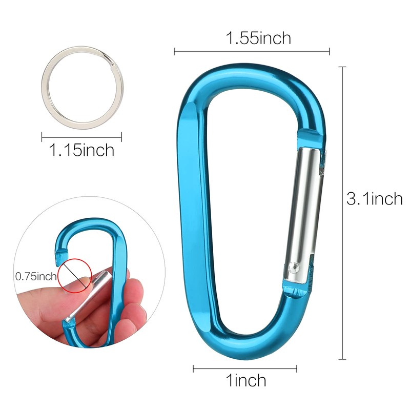 CampTek 6PCS Carabiner Caribeaner Clip,3" Large Aluminum D Ring Shape