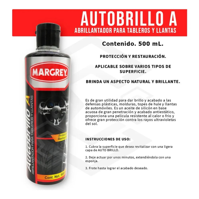 Autobrillo A 500ml Abrillanta Protege Tablero Llanta Margrey Color Blanco