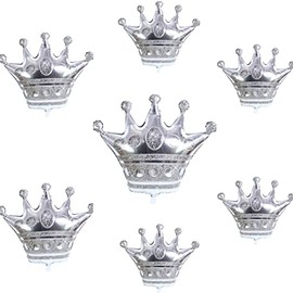 7 Crown Silver Mylar Foil Balloons 1 Big 98 * 90cm 2 Medium 75 * 65cm and 4 Mini Size 37 * 32cm Crown Ballons for Wedding Birthday Annivesary Party and Kindergarten Decorations