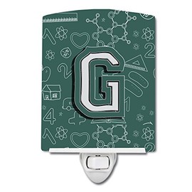 Caroline's Treasures CJ2010-GCNL Letter G Back to School Initial Ceramic Night Light Compact, UL-Certified, Ideal for Bedroom, Bathroom, Nursery, Hallway, Kitchen, 6x4x3, Multicolor