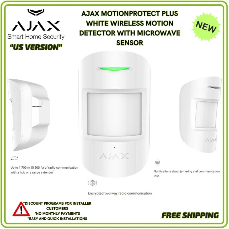 AJAX MotionProtect Plus White Wireless Motion Detector with Microwave Sensor