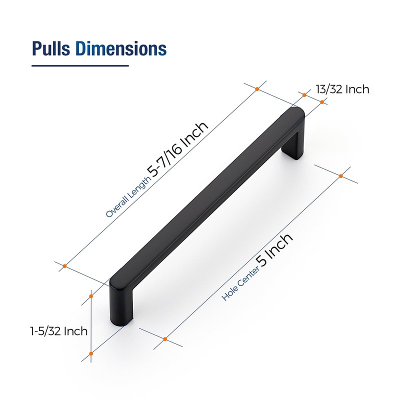 JOY DECOR Matte Black Cabinet Pulls Cabinet Handles, 5 Inch,