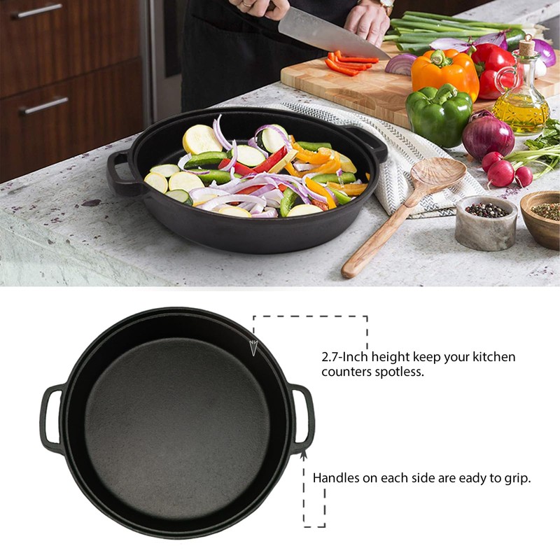 Opexscal Cast Iron Skillet with Tempered Glass Lid, 12-Inch Double
