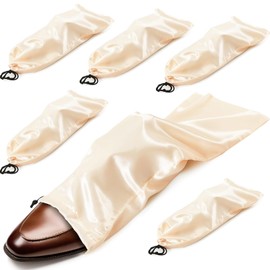 Ersmak 6 Pack Shoe Bags for Travel - Satin Shoe Bag with Drawstring - Beige Shoe Storage Bags for Protecting Storage Shoes - 17.7 x 7.9 In