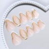 MouyouGlow Press on Nails Short, Almond Nude White French 3D