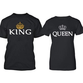 Matching Couple Shirts King and Queen Tshirts | His and Hers T Shirts (Men Medium-Women Small) Black