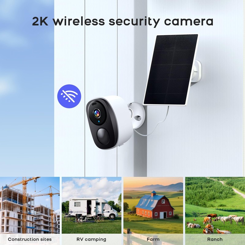 PGST Solar Home Security Cameras Wireless Outdoor,2K HD 360°View No